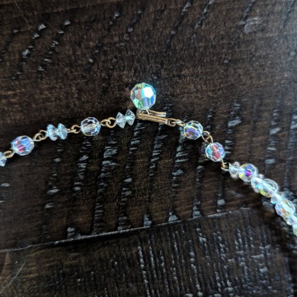 Vintage Aurora Borealis Beaded Choker Necklace Retro Dainty Feminine Crystal - Picture 7 of 8